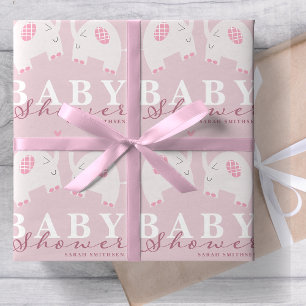 Papel De Regalo Elefantes Baby Shower Dusty Pink