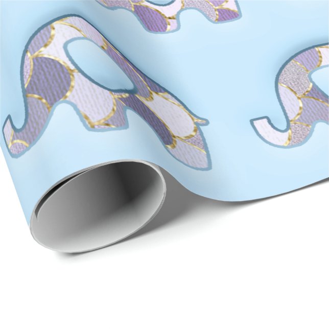 Papel De Regalo Elefantes Baby Shower Pink Blue Boy Chica Purple (Esquina del rollo)