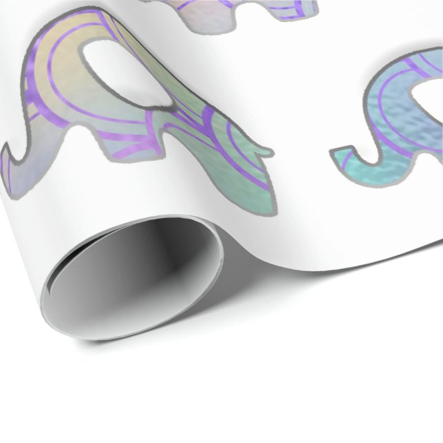 Papel De Regalo Elefantes Blancos Niña Niño Púrpura Mint VIP (Esquina del rollo)