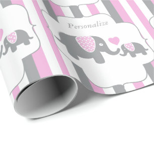 Papel De Regalo Elefantes blancos, rosados y grises Baby Shower de