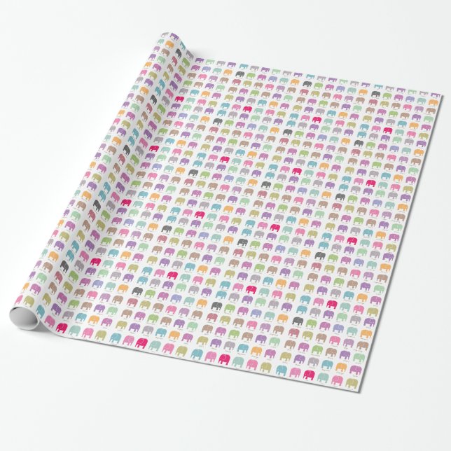 Papel De Regalo elefantes coloridos lindos (Desenrollado)