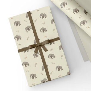 Papel De Regalo Elefantes de Acuarela Amarilla Patrón Safari