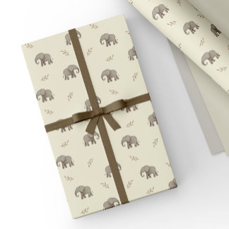 Papel De Regalo Elefantes de Acuarela Amarilla Patrón Safari
