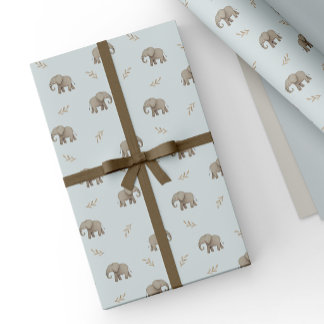 Papel De Regalo Elefantes de Acuarela Azul Polvoriento Patrón Safa