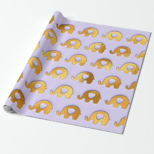 Papel De Regalo Elefantes dorados Baby Shower Lavender Purple