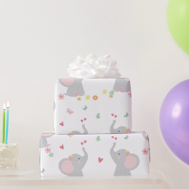 Papel De Regalo Elefantes dulces Corazón Niña Bebé (Regalos de fiesta)