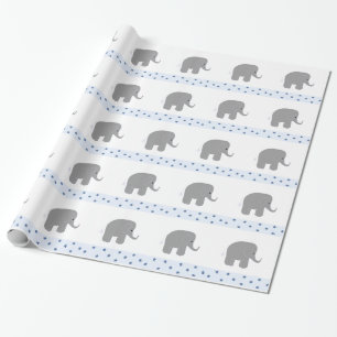 Papel De Regalo Elefantes grises con un borde de estrellas