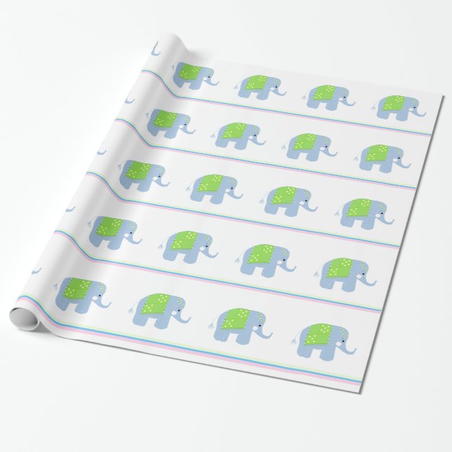 Papel De Regalo Elefantes Indios Azules (Desenrollado)