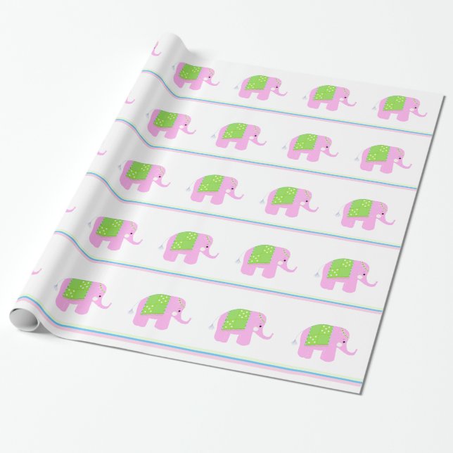 Papel De Regalo Elefantes indios rosados (Desenrollado)