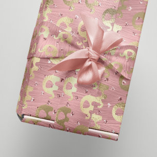 Papel De Regalo Elefantes Metalli Corazones Oro Rosa Niña