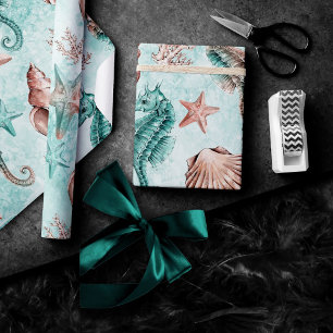 Papel De Regalo Elegancia Costera   Patrón Pastel de Arrecife de C