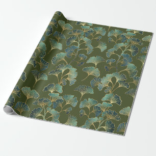 Papel De Regalo Elegancia de Ginkgo Esmeralda – Botánico de Lujo e