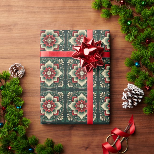 Papel De Regalo Elegancia de navidades: Patrón de Wreath eterno (Regalo de vacaciones)