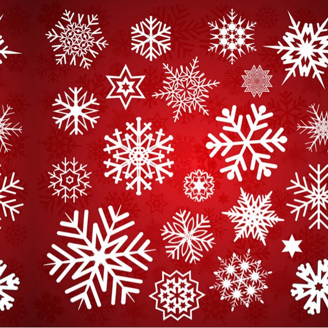 Papel De Regalo Elegancia de Nevada Carmesí  (“Celebrate the season with a cascade of crisp white snowflakes on glowing red.”)