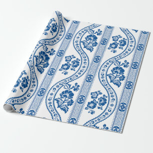 Papel De Regalo Elegancia de Raya Floral Azul