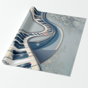 Papel De Regalo Elegancia en teclas de piano y flores.