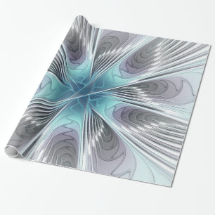 Papel De Regalo Elegancia Flor de Arte Fractal Blanco Gris Azul