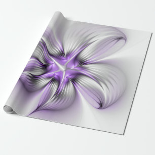 Papel De Regalo Elegancia floral arte fractal violeta abstracto mo
