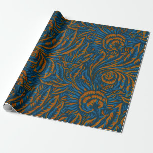 Papel De Regalo Elegancia floral Azul y Oro, Arte y Diseño Artísti