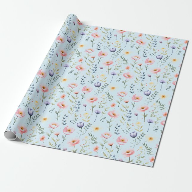 Papel De Regalo Elegancia floreciente - Floral Pastel (Desenrollado)