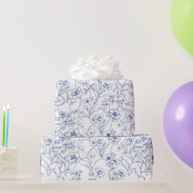 Papel De Regalo Elegancia indefinida Patrón floral azul (Regalos de fiesta)
