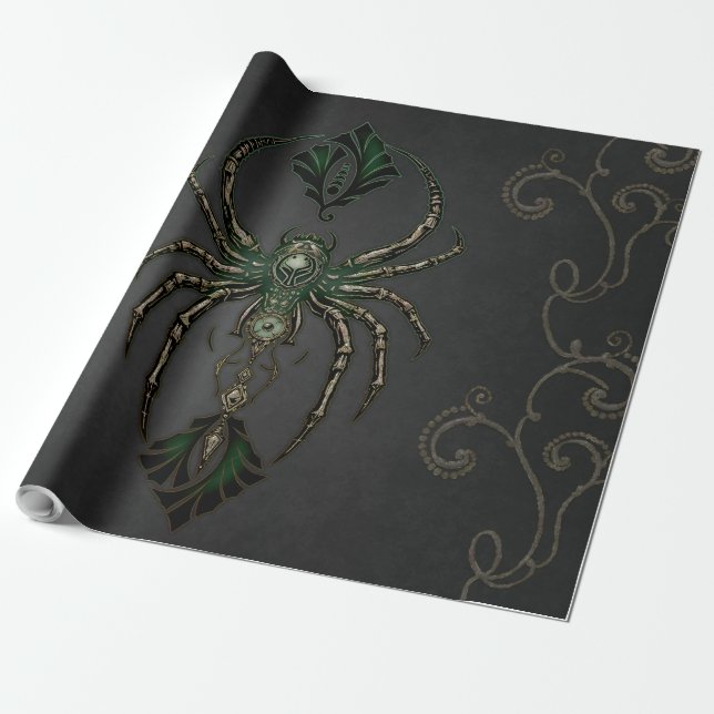 Papel De Regalo Elegancia mecánica, araña en la oscuridad. (Desenrollado)