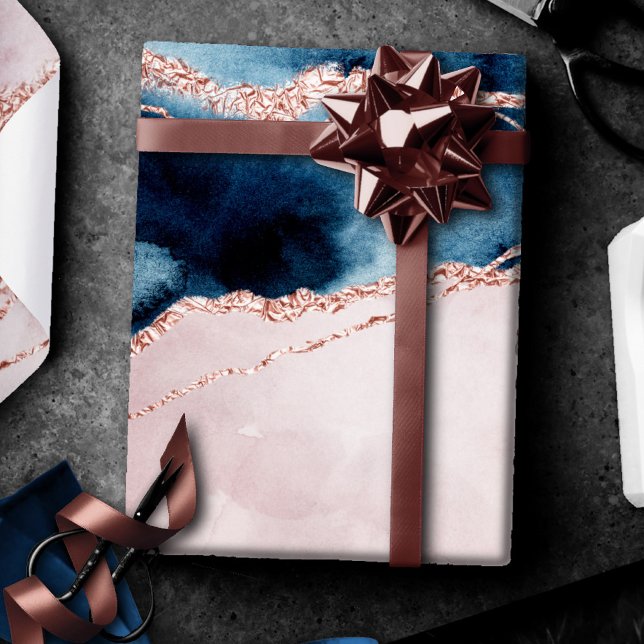 Papel De Regalo Elegancia mística | Agante de oro azul y Rosa Verd (Subido por el creador)