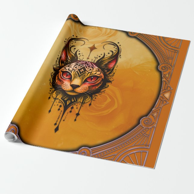 Papel De Regalo Elegancia ornamental: un retrato de un gato. (Desenrollado)