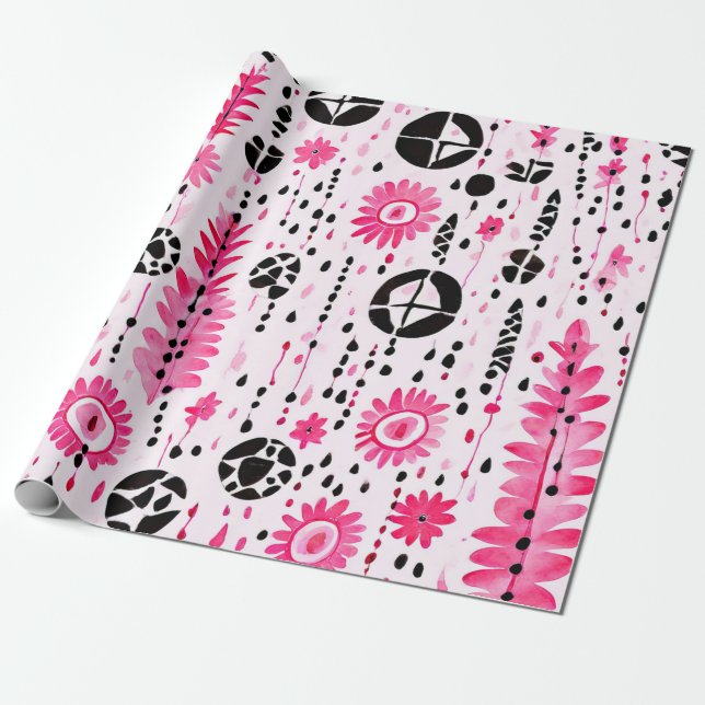 Papel De Regalo Elegancia tribal: rosa, negro y blanco (Desenrollado)