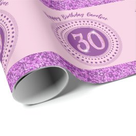 Papel De Regalo Elegant 30th Birthday Pink Glitter with Stripes