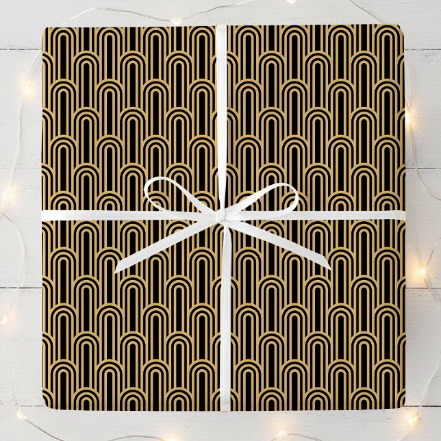 Papel De Regalo Elegant Art Deco Pattern Arches Black Gold Chic (Subido por el creador)