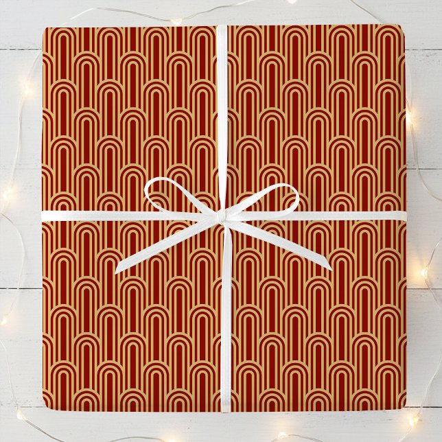 Papel De Regalo Elegant Art Deco Pattern Arches Red Gold Chic (Subido por el creador)