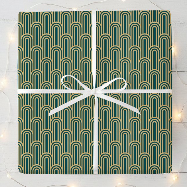 Papel De Regalo Elegant Art Deco Pattern Arches Teal Gold Chic (Subido por el creador)