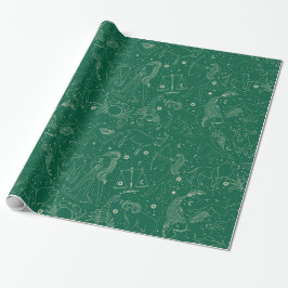 Papel De Regalo Elegant Astrology Zodiac Green/Gold