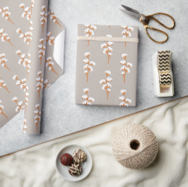 Papel De Regalo Elegant Beige Wrapping Paper with Cotton Branch