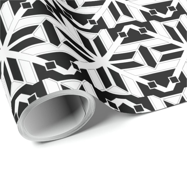 Papel De Regalo Elegant Black and White Geometric Pattern (Esquina del rollo)