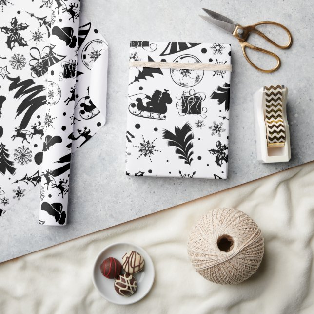 Papel De Regalo Elegant black and white merry Christmas  (Artesanía)