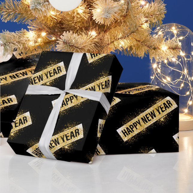 Papel De Regalo Elegant Black Gold Happy New Year  (Vacaciones)