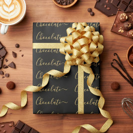 Papel De Regalo Elegant Black Gold Script Chocolate Business 
