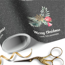 Papel De Regalo Elegant Black Snowflake Christmas Script