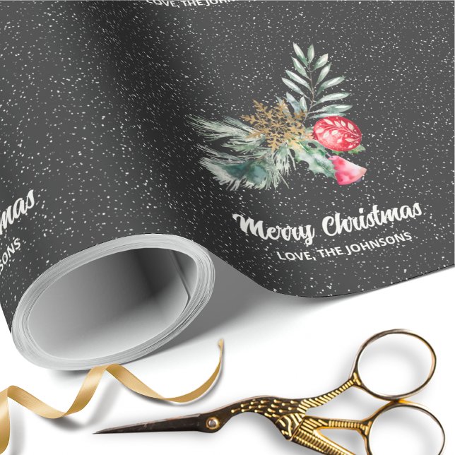 Papel De Regalo Elegant Black Snowflake Christmas Script (Subido por el creador)