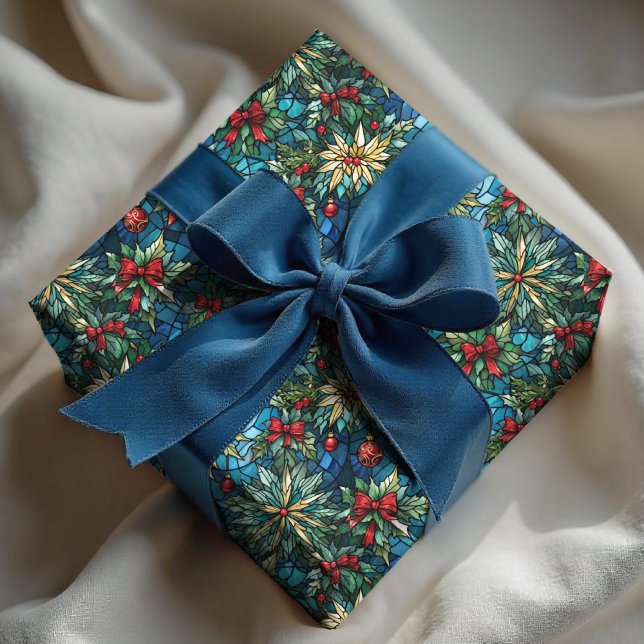 Papel De Regalo Elegant blue christmas coquette bow stained glass  (Subido por el creador)