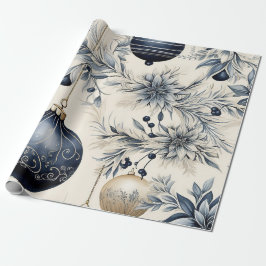 Papel De Regalo Elegant Blue & Gold Christmas