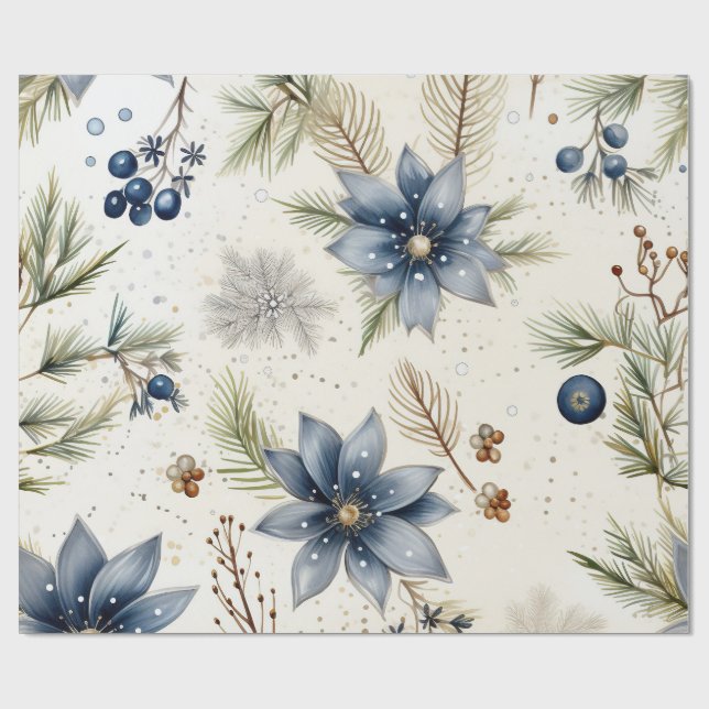 Papel De Regalo Elegant Blue & Gold Christmas  Paper (Superficie plana)