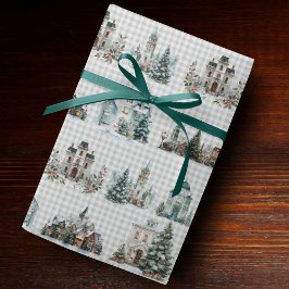 Papel De Regalo Elegant blue houses christmas winter pattern