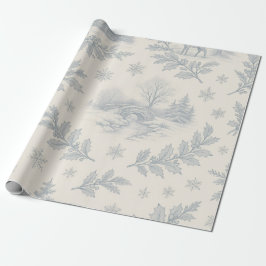 Papel De Regalo Elegant Blue & Ivory Winter Toile Christmas