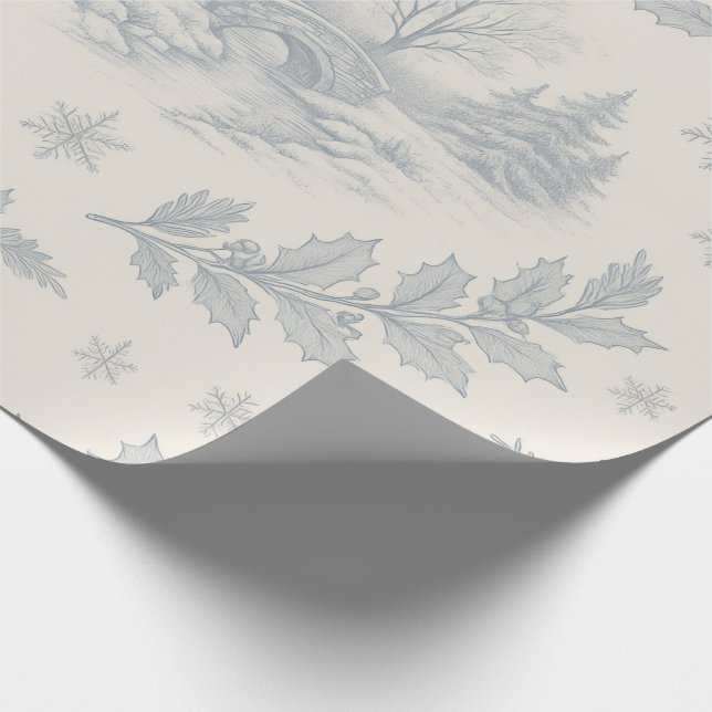 Papel De Regalo Elegant Blue & Ivory Winter Toile Christmas (Esquina)