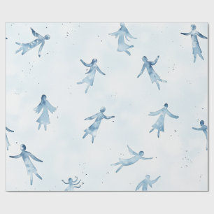 Papel De Regalo Elegant Blue Watercolor Human Silhouettes Pattern