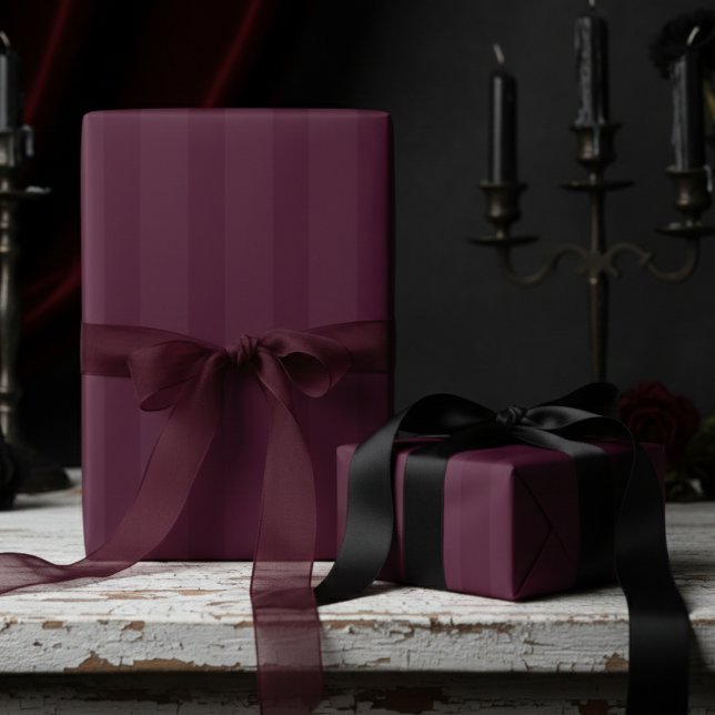 Papel De Regalo Elegant Burgundy on Burgundy Thick Stripes (Sophisticated Elegant Gothic Dark Burgundy Thick Striped Wrapping Paper 4 Gothic Wedding Anniversary)