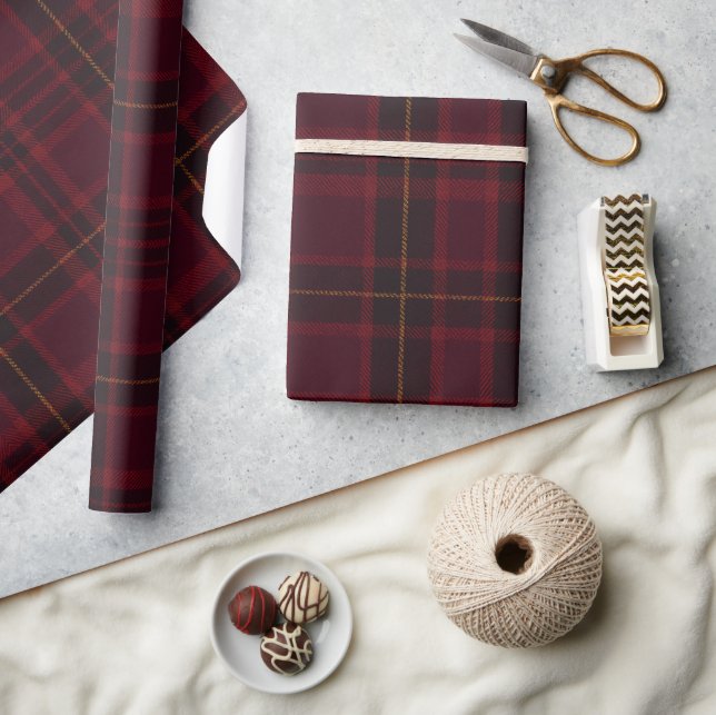 Papel De Regalo Elegant Burgundy Tartan (Artesanía)